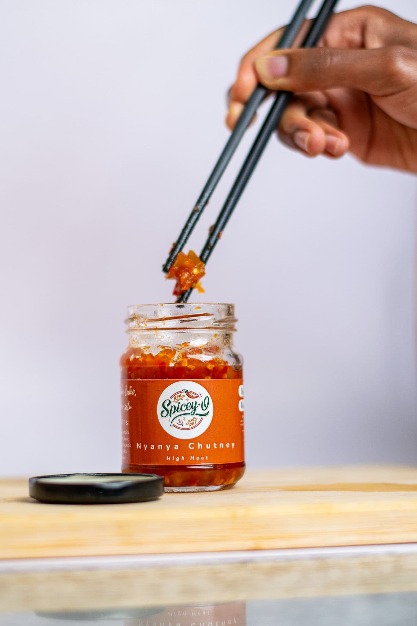 Serving Spicey-O chutney from an open jar